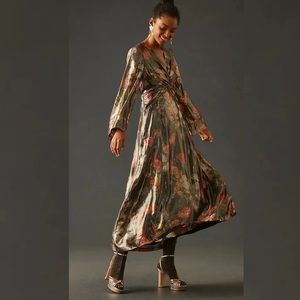 Anthropologie  Deep V-Neck Maxi Dress By Caballero